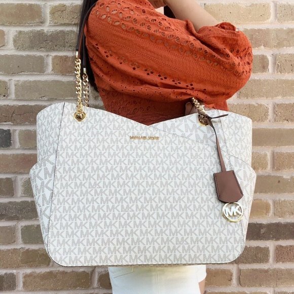 Michael Kors Handbags - Michael Kors Large Chain Shoulder Tote MK Signature